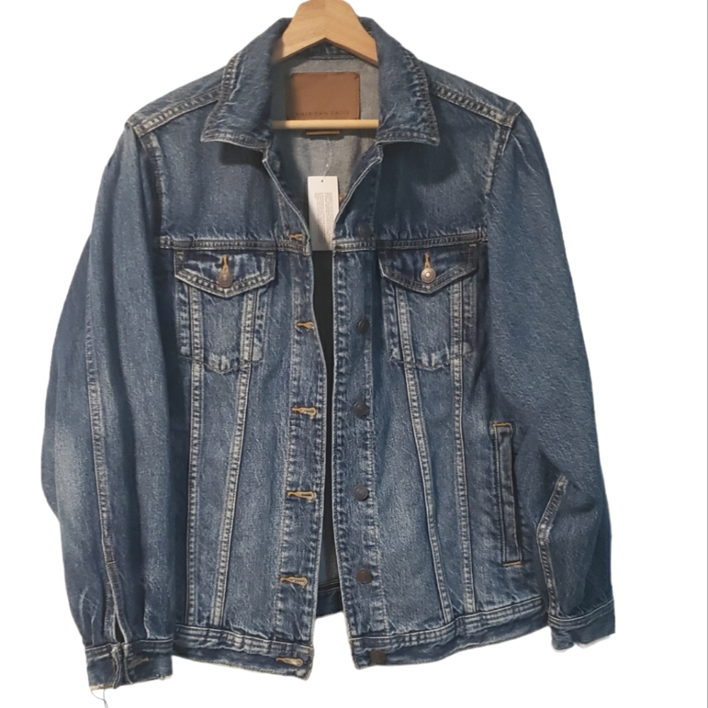 American Eagle Jacket Balloon Sleeve Boyfriend Denim Jean Size Small NEW